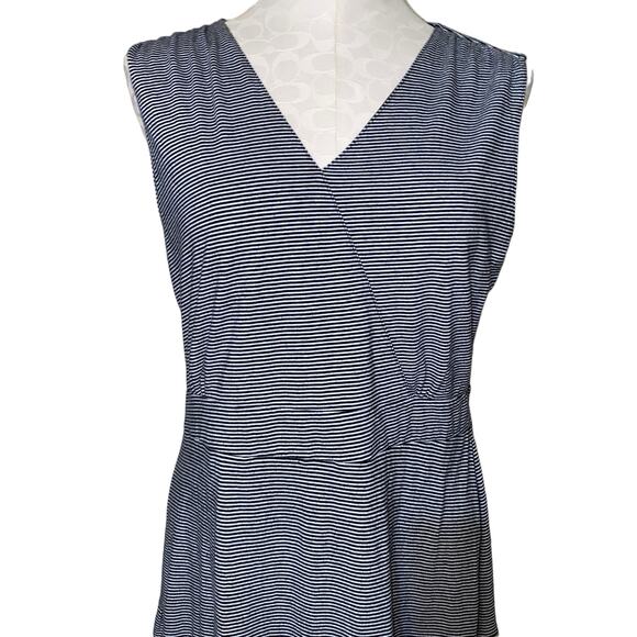 Soft Surroundings Claudia Black White Striped Sleeveless V-Neck Midi Dress L - Picture 4 of 8